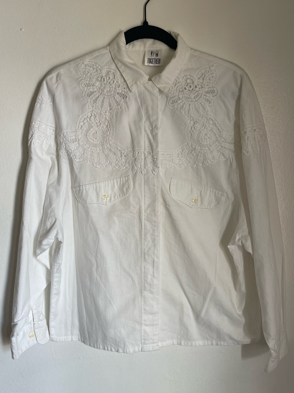 Vintage Womens Drop Shoulder Oversized Relaxed L Embroidered Cottagecore Western